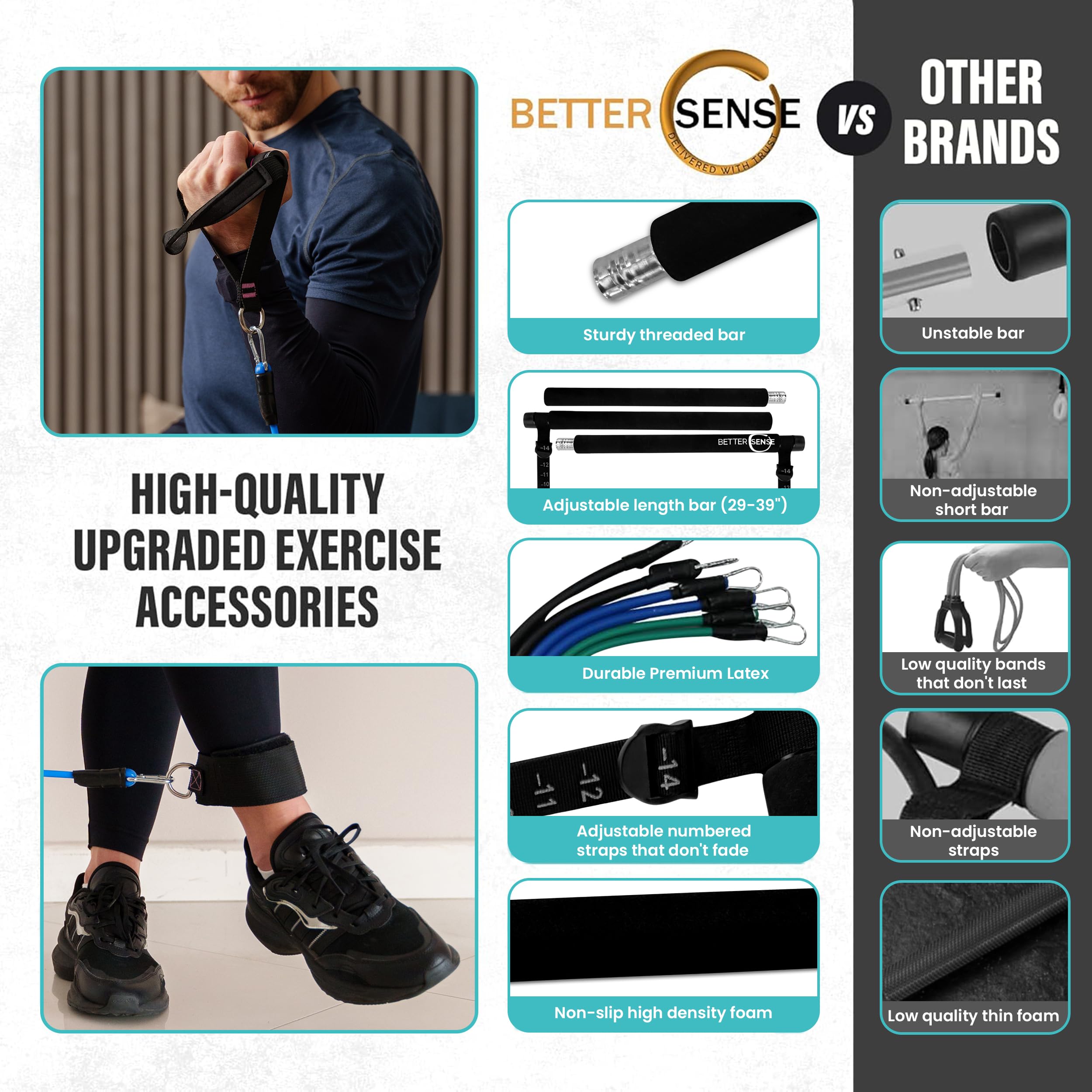 Upgraded Portable Pilates Bar Kit - Adjustable 39 Inches 3 Section